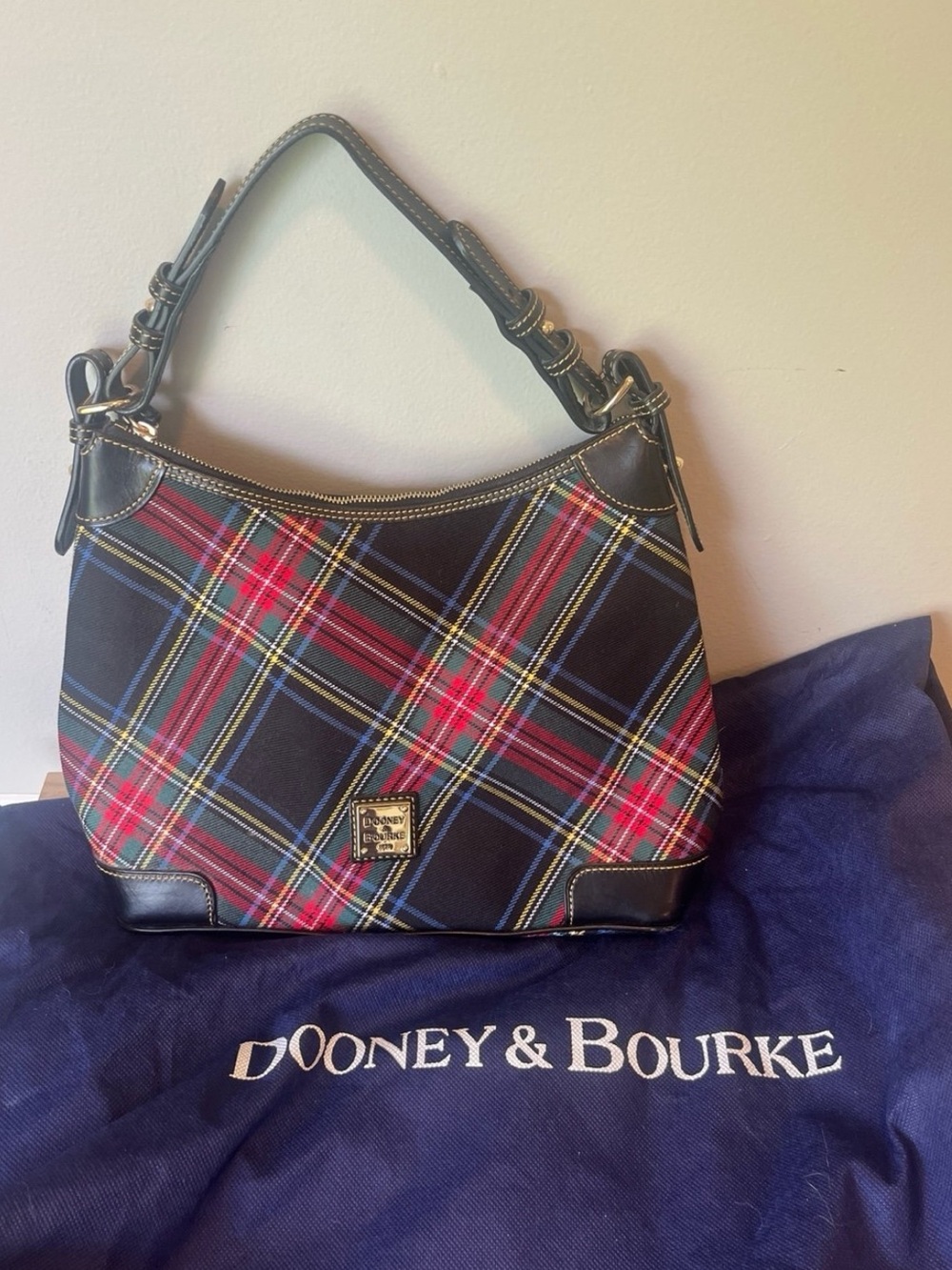 Dooney & Bourke Tartan Plaid Shoulder Bag - Red, Navy & Green - Picture 2 of 9